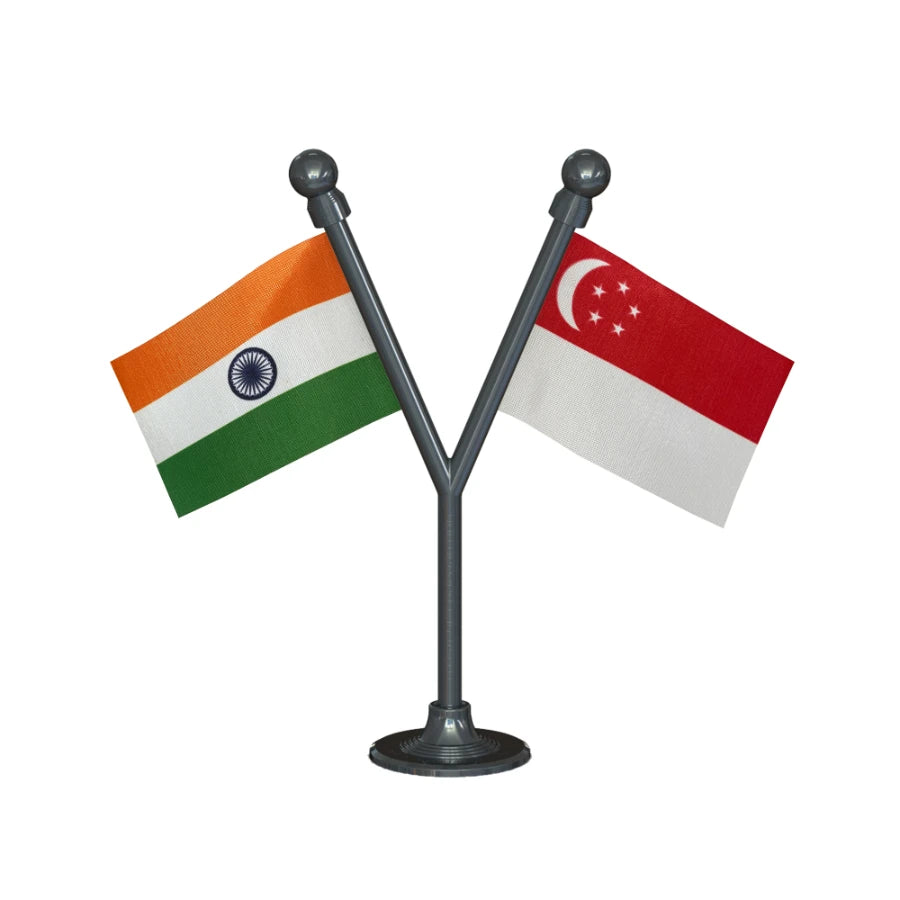 India & Singapore Dual Car Dashboard Flag of 2in x 3in With A Plastic Base