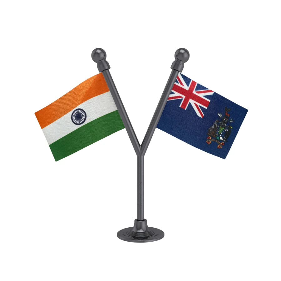 India & South Georgia & The South Sandwich Islands Dual Car Dashboard Flag of 2in x 3in With A Plastic Base