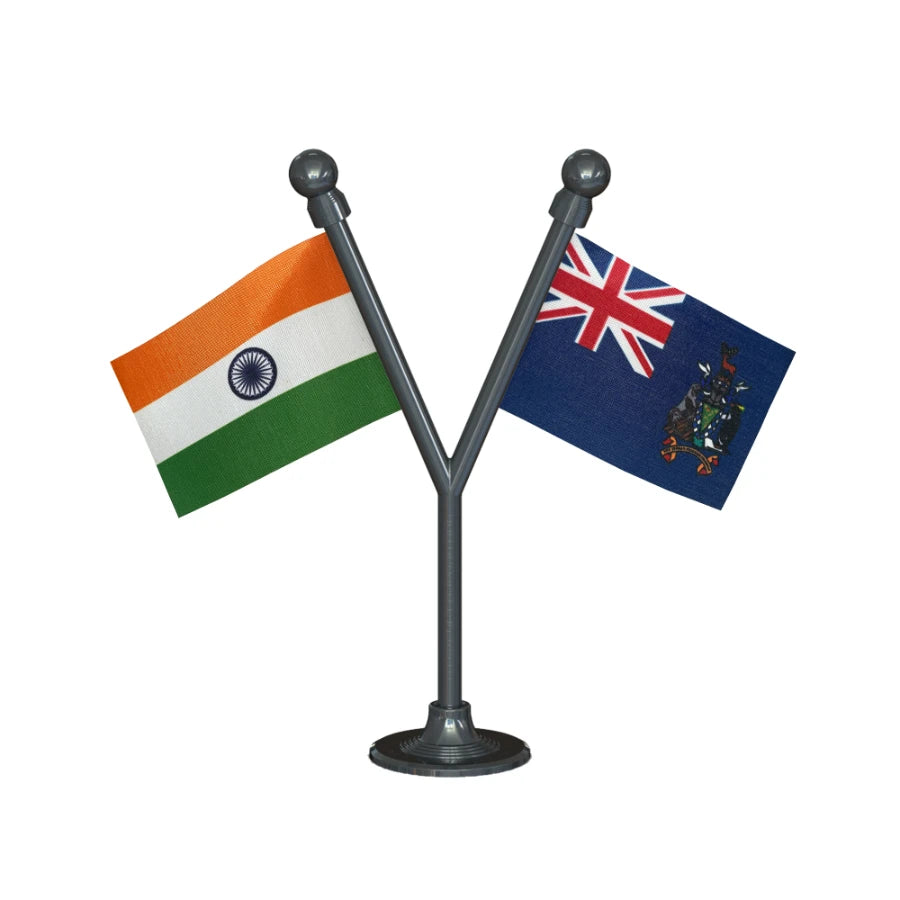 India & South Georgia & The South Sandwich Islands Dual Car Dashboard Flag of 2in x 3in With A Plastic Base