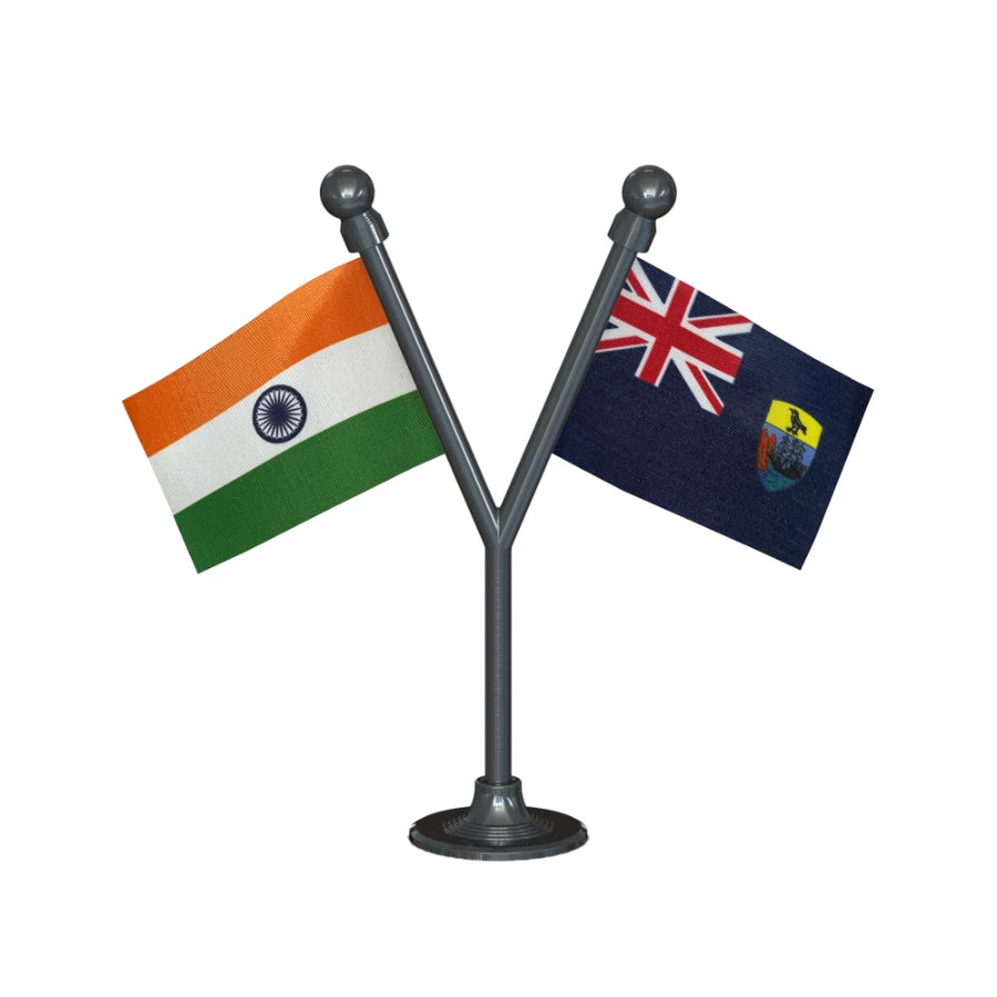 India & Saint Helena Dual Car Dashboard Flag of 2in x 3in With A Plastic Base