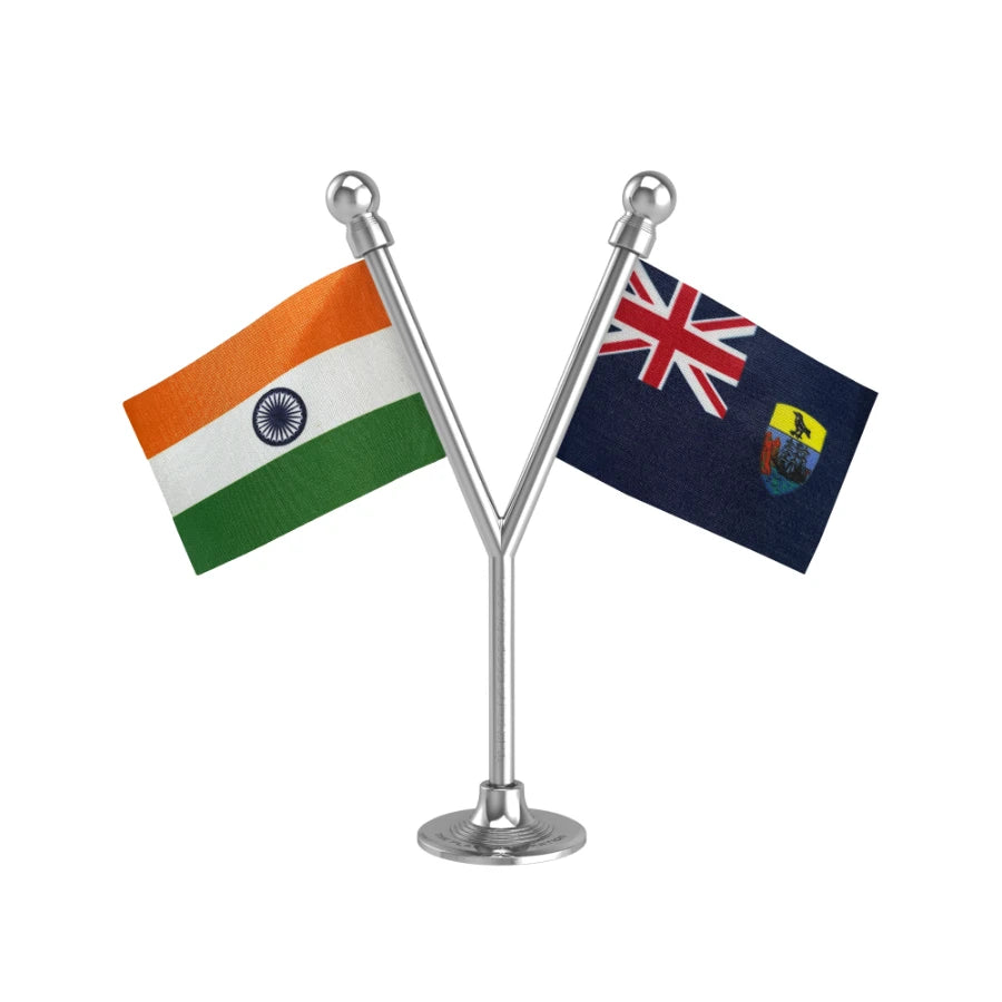 India & Saint Helena Dual Car Dashboard Flag of 2in x 3in With A Plastic Base