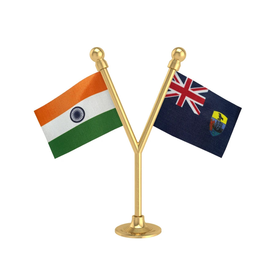 India & Saint Helena Dual Car Dashboard Flag of 2in x 3in With A Plastic Base