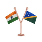 India & Solomon Islands Dual Car Dashboard Flag of 2in x 3in With A Plastic Base