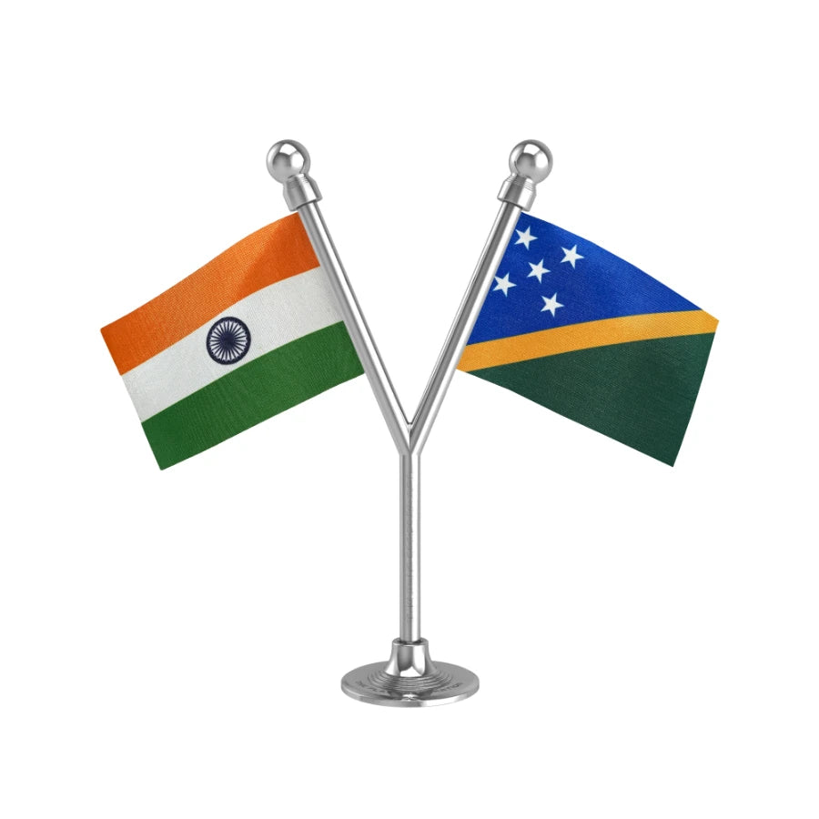 India & Solomon Islands Dual Car Dashboard Flag of 2in x 3in With A Plastic Base