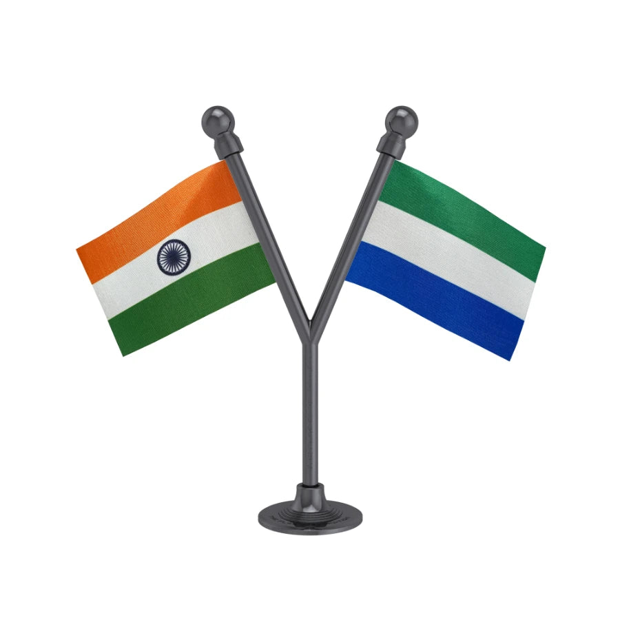 India & Sierra Leone Dual Car Dashboard Flag of 2in x 3in With A Plastic Base