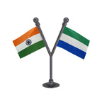 India & Sierra Leone Dual Car Dashboard Flag of 2in x 3in With A Plastic Base