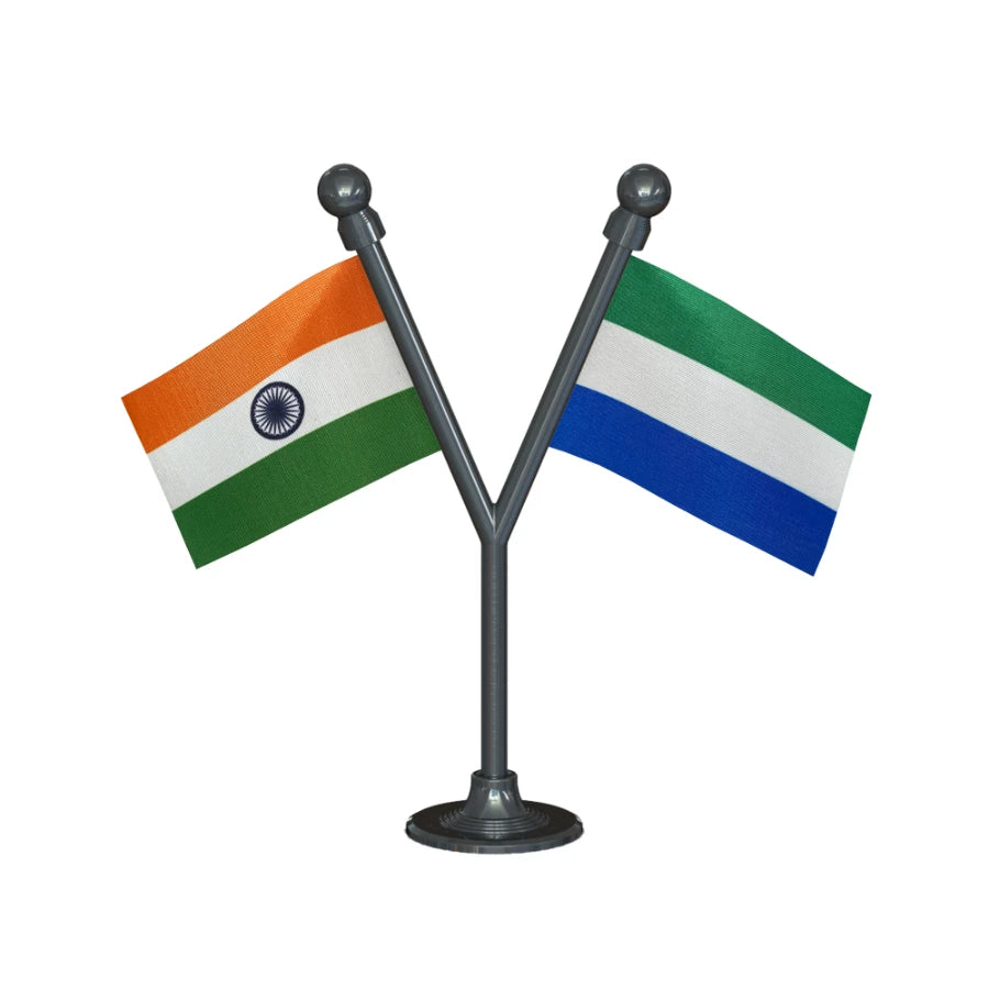 India & Sierra Leone Dual Car Dashboard Flag of 2in x 3in With A Plastic Base