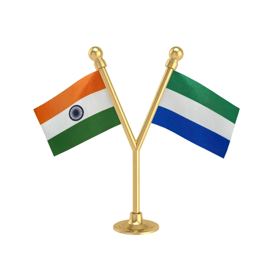 India & Sierra Leone Dual Car Dashboard Flag of 2in x 3in With A Plastic Base