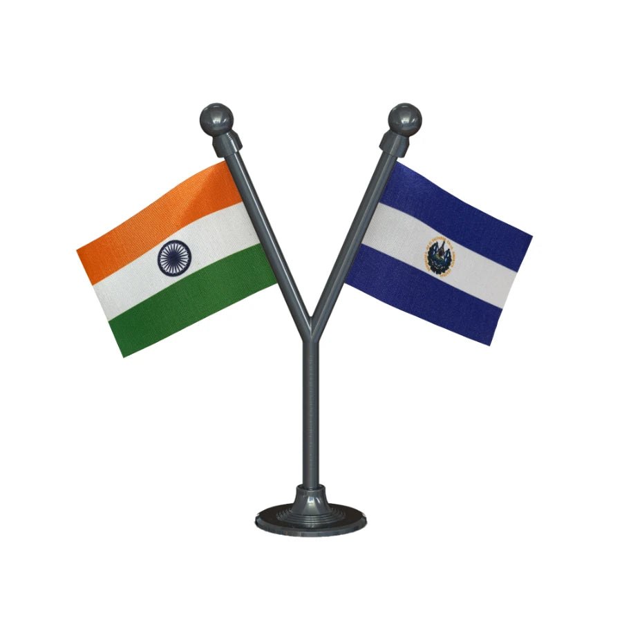 India & El Salvador Dual Car Dashboard Flag of 2in x 3in With A Plastic Base