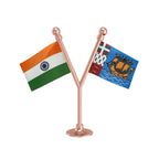 India & Saint Pierre & Miquelon Dual Car Dashboard Flag of 2in x 3in With A Plastic Base