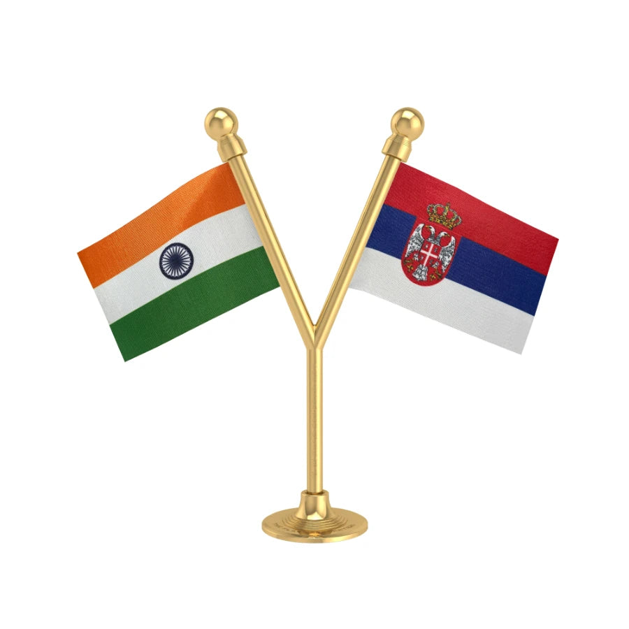 India & Serbia Dual Car Dashboard Flag of 2in x 3in With A Plastic Base