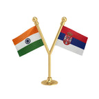 India & Serbia Dual Car Dashboard Flag of 2in x 3in With A Plastic Base