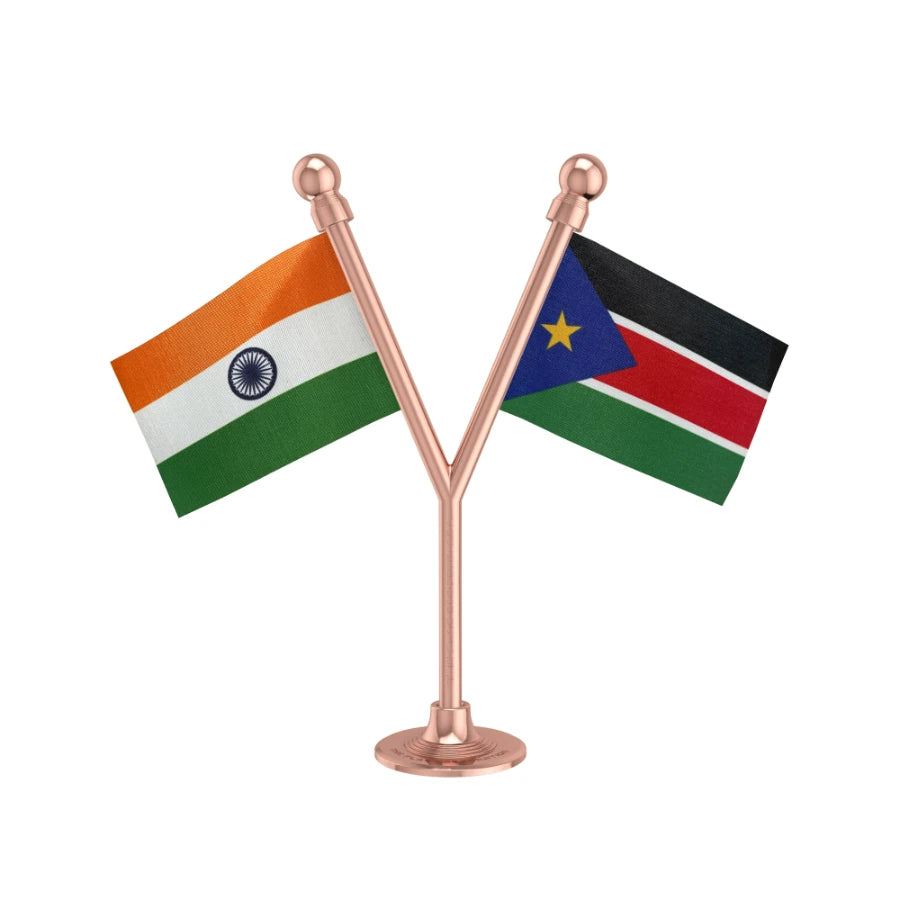 India & South Sudan Dual Car Dashboard Flag of 2in x 3in With A Plastic Base