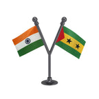 India & Sao Tome & Principe Car Dashboard Flag of 2in x 3in With A Plastic Base