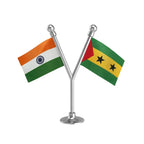 India & Sao Tome & Principe Car Dashboard Flag of 2in x 3in With A Plastic Base