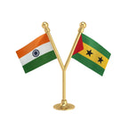 India & Sao Tome & Principe Car Dashboard Flag of 2in x 3in With A Plastic Base