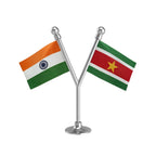 India & Suriname Dual Car Dashboard Flag of 2in x 3in With A Plastic Base