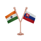 India & Slovakia Dual Car Dashboard Flag of 2in x 3in With A Plastic Base