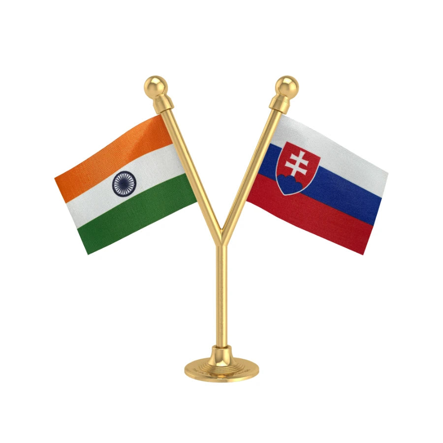 India & Slovakia Dual Car Dashboard Flag of 2in x 3in With A Plastic Base