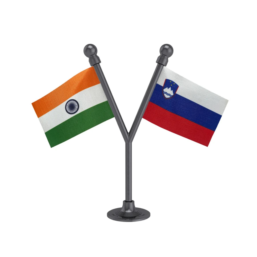 India & Slovenia Dual Car Dashboard Flag of 2in x 3in With A Plastic Base