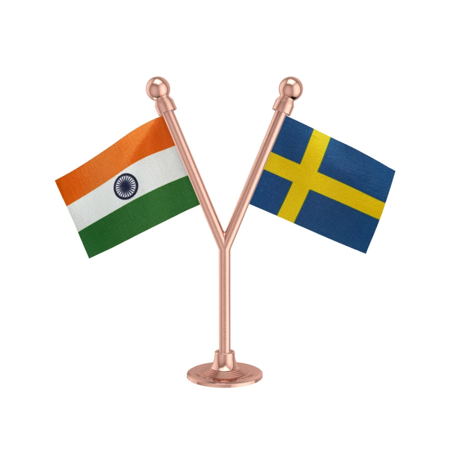 India & Sweden Dual Car Dashboard Flag of 2in x 3in With A Plastic Base
