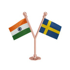 India & Sweden Dual Car Dashboard Flag of 2in x 3in With A Plastic Base