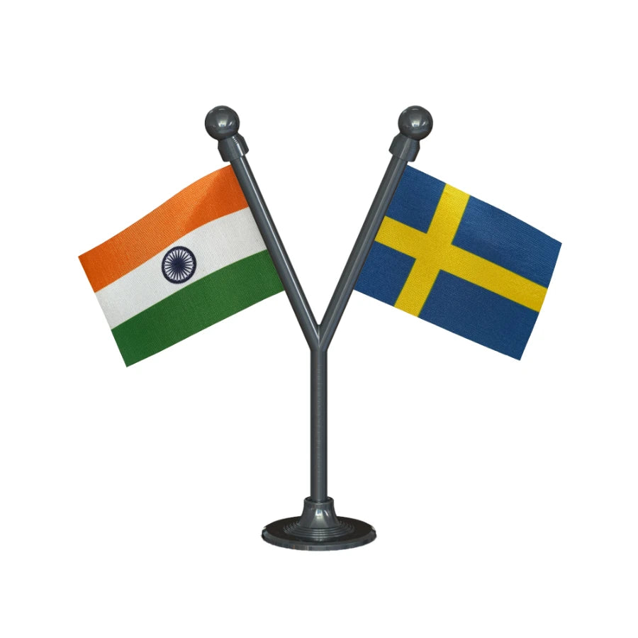 India & Sweden Dual Car Dashboard Flag of 2in x 3in With A Plastic Base