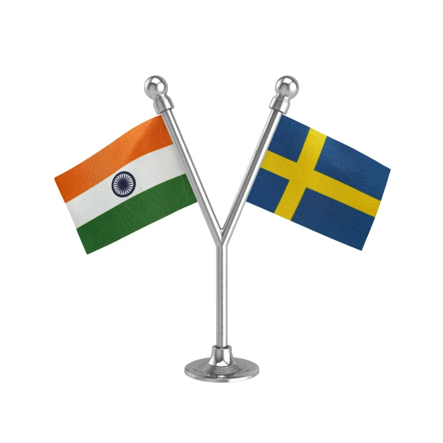 India & Sweden Dual Car Dashboard Flag of 2in x 3in With A Plastic Base
