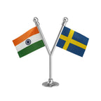 India & Sweden Dual Car Dashboard Flag of 2in x 3in With A Plastic Base