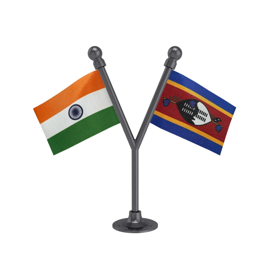 India & Swaziland Dual Car Dashboard Flag of 2in x 3in With A Plastic Base