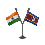 India & Swaziland Dual Car Dashboard Flag of 2in x 3in With A Plastic Base