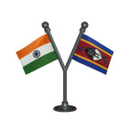 India & Swaziland Dual Car Dashboard Flag of 2in x 3in With A Plastic Base