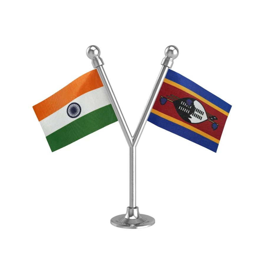 India & Swaziland Dual Car Dashboard Flag of 2in x 3in With A Plastic Base