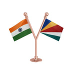 India & Seychelles Dual Car Dashboard Flag of 2in x 3in With A Plastic Base