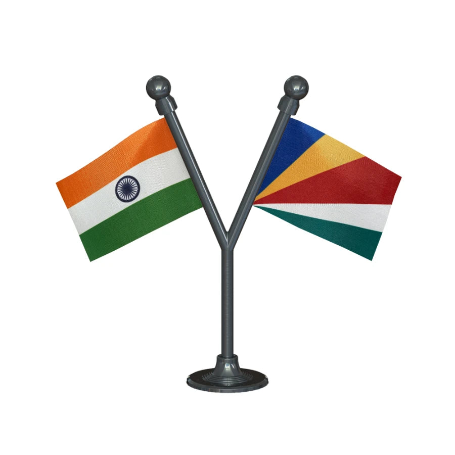 India & Seychelles Dual Car Dashboard Flag of 2in x 3in With A Plastic Base