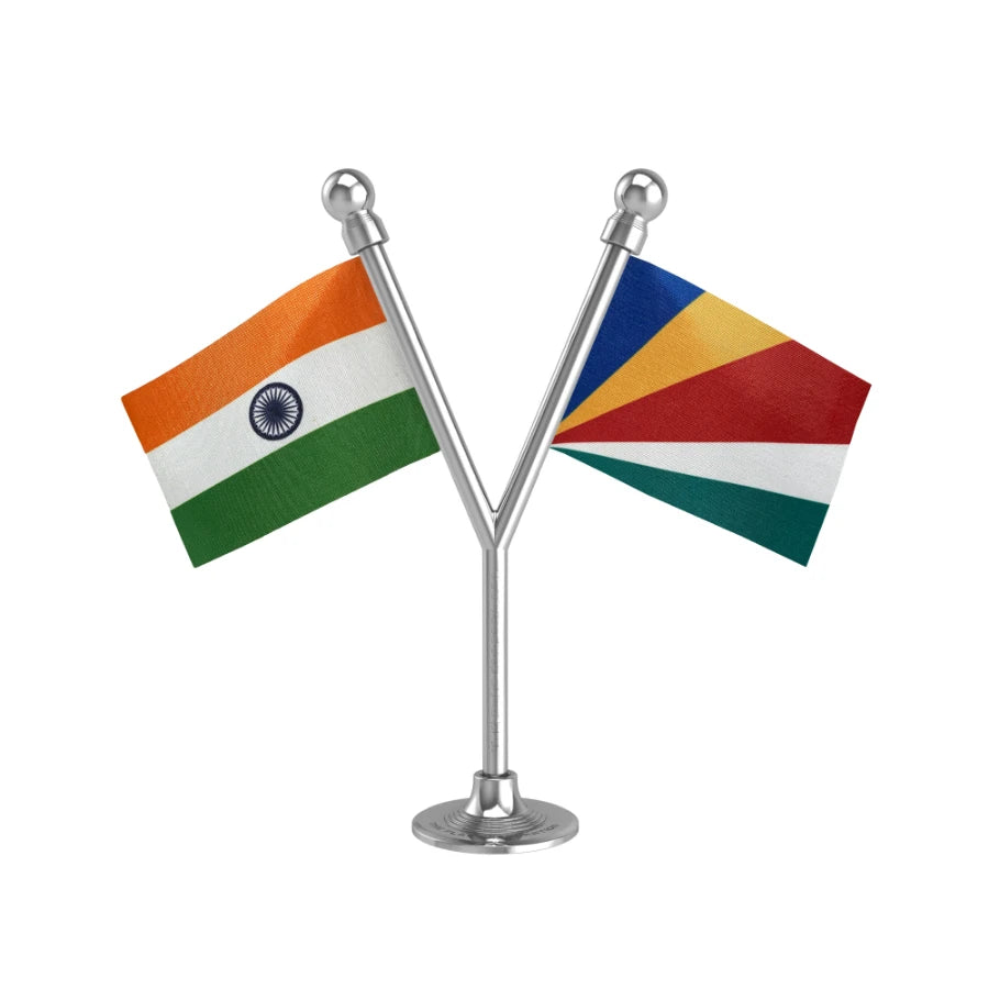 India & Seychelles Dual Car Dashboard Flag of 2in x 3in With A Plastic Base