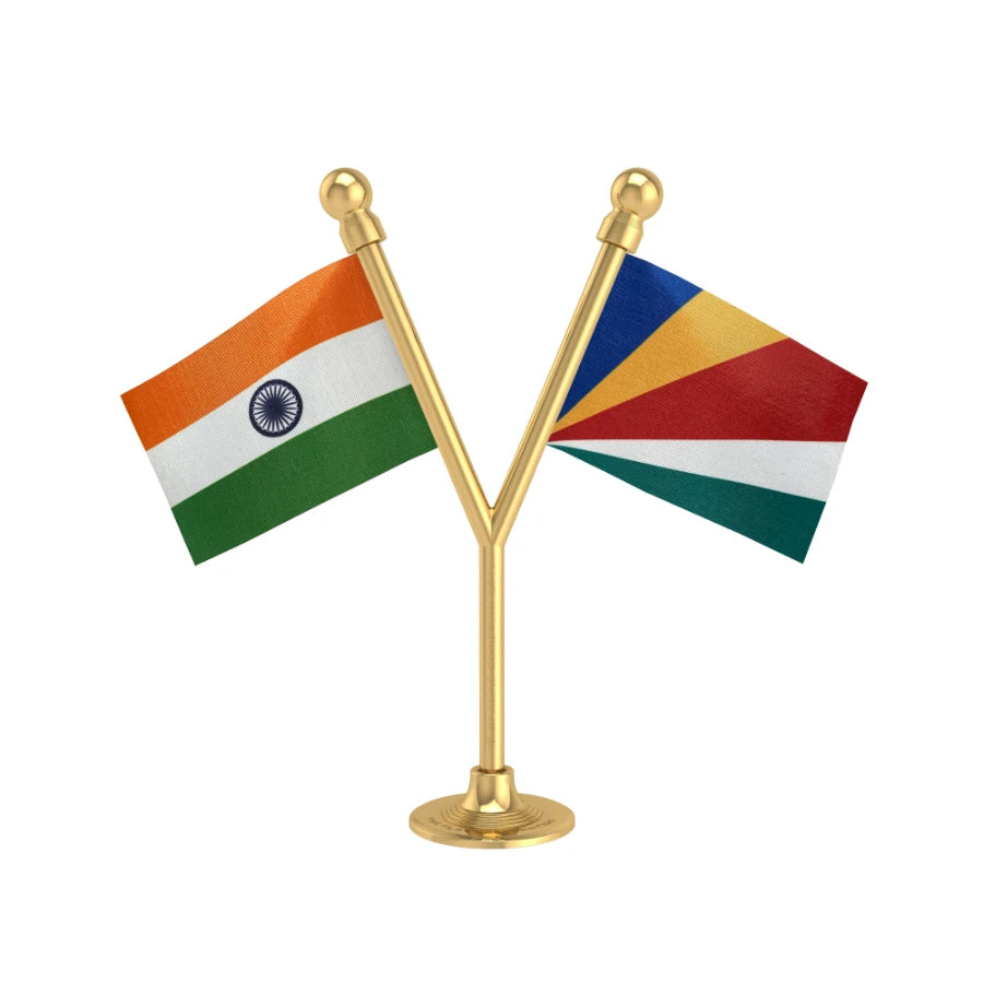 India & Seychelles Dual Car Dashboard Flag of 2in x 3in With A Plastic Base