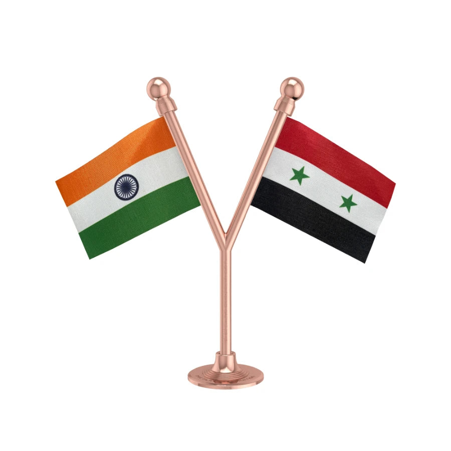 India & Syria Dual Car Dashboard Flag of 2in x 3in With A Plastic Base
