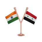India & Syria Dual Car Dashboard Flag of 2in x 3in With A Plastic Base
