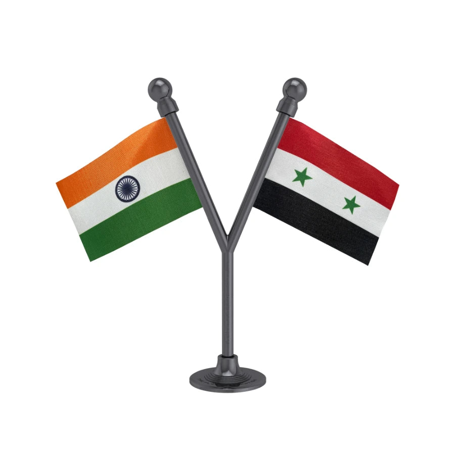 India & Syria Dual Car Dashboard Flag of 2in x 3in With A Plastic Base