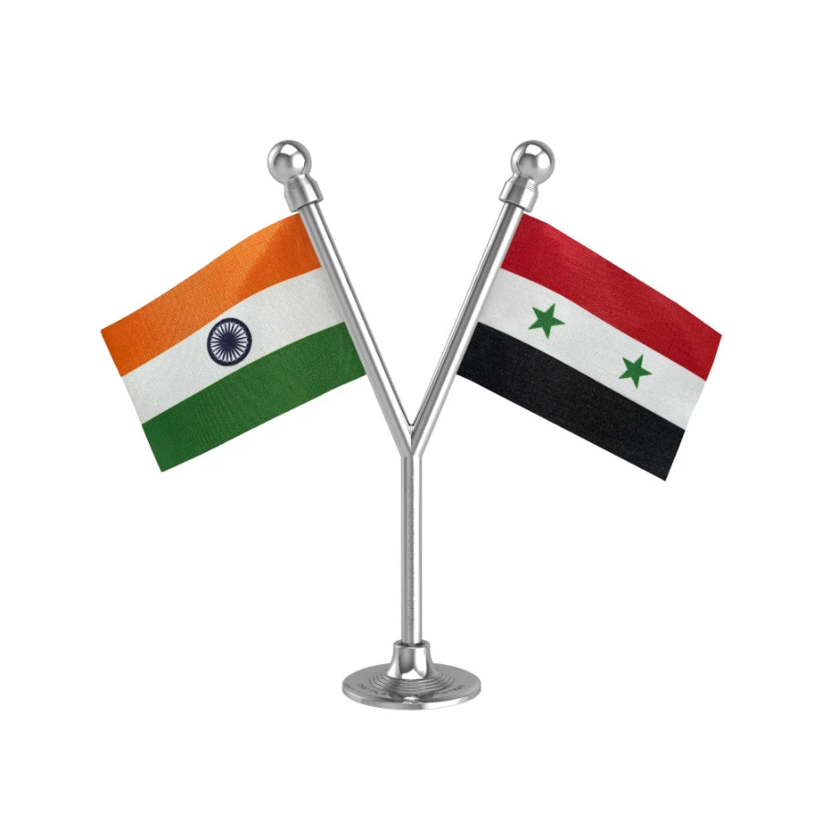India & Syria Dual Car Dashboard Flag of 2in x 3in With A Plastic Base