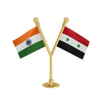 India & Syria Dual Car Dashboard Flag of 2in x 3in With A Plastic Base