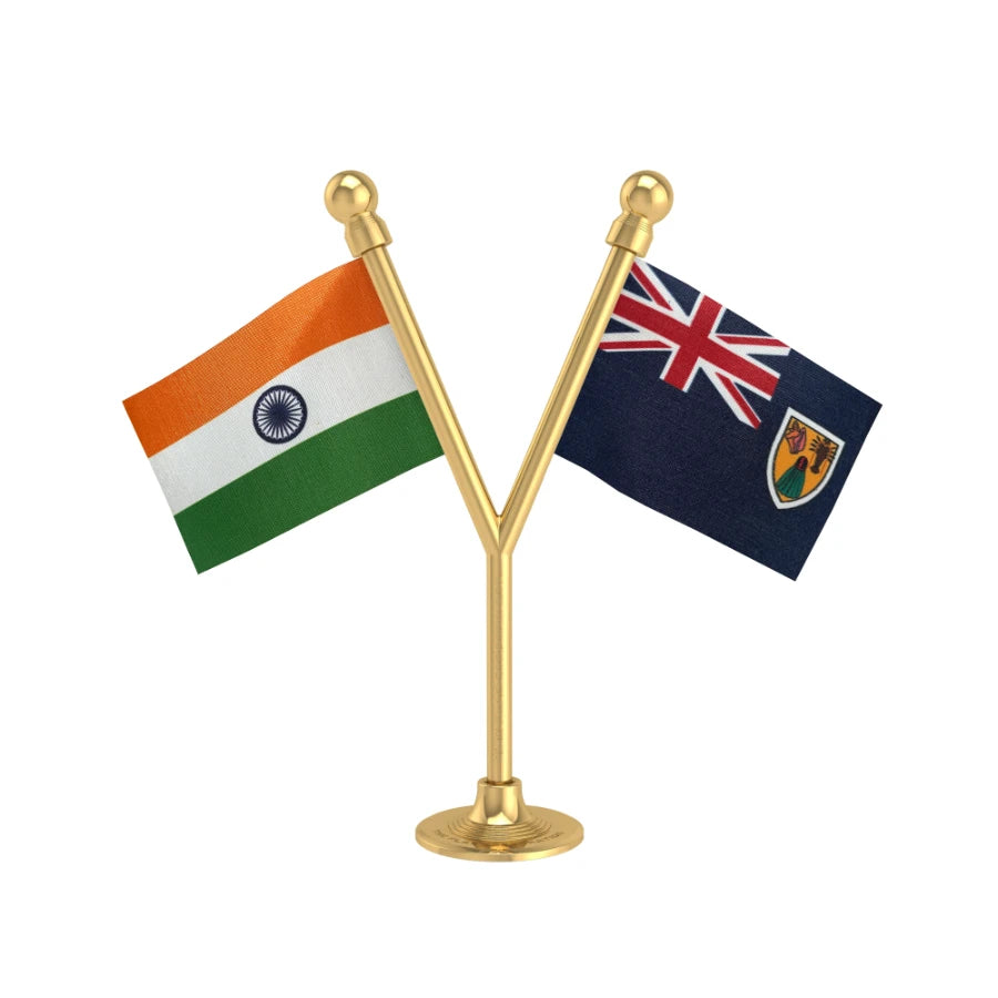 India & Turks & Caicos Islands Dual Car Dashboard Flag of 2in x 3in With A Plastic Base