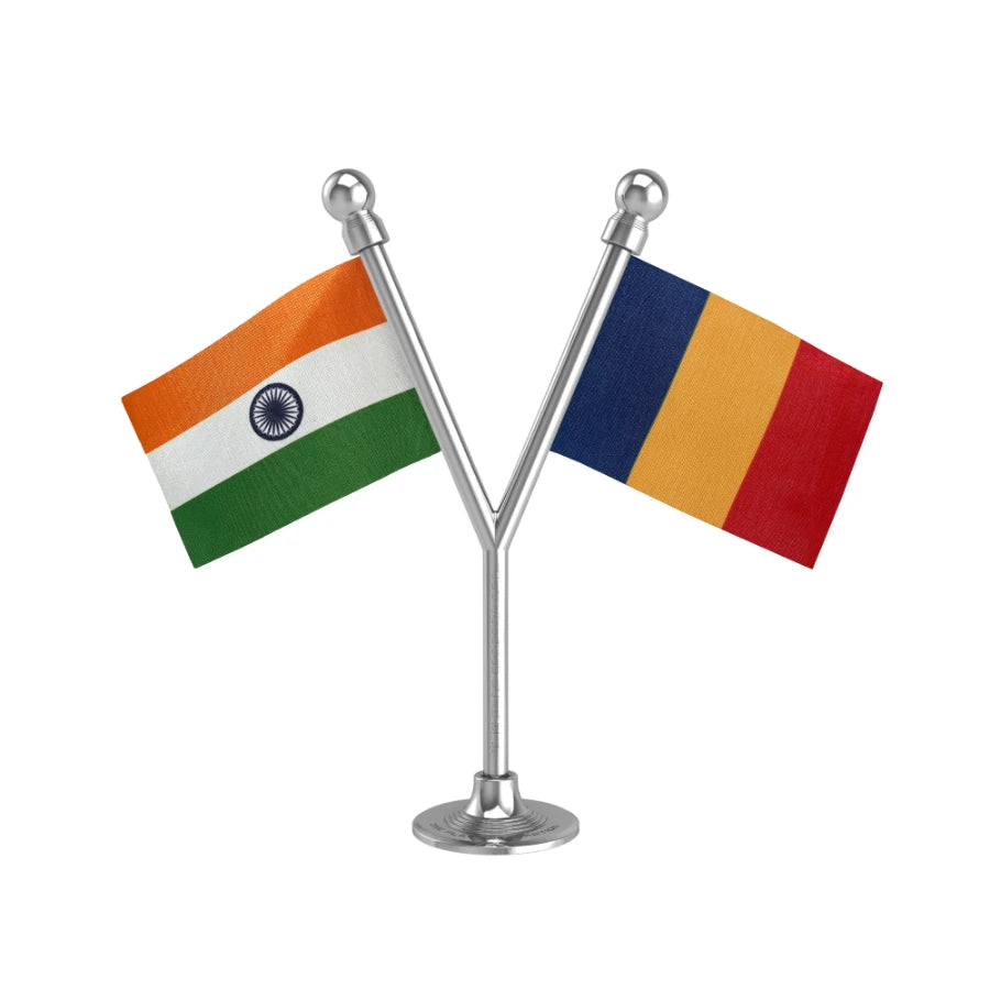 India & Chad Dual Car Dashboard Flag of 2in x 3in With A Plastic Base