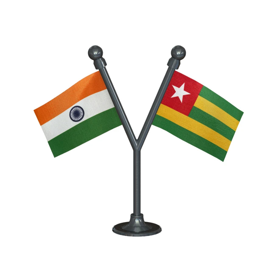 India & Togo Dual Car Dashboard Flag of 2in x 3in With A Plastic Base