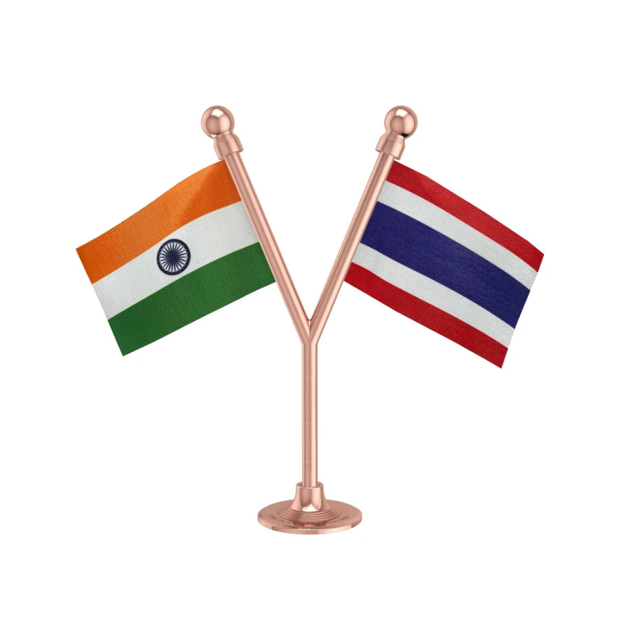 India & Thailand Dual Car Dashboard Flag of 2in x 3in With A Plastic Base