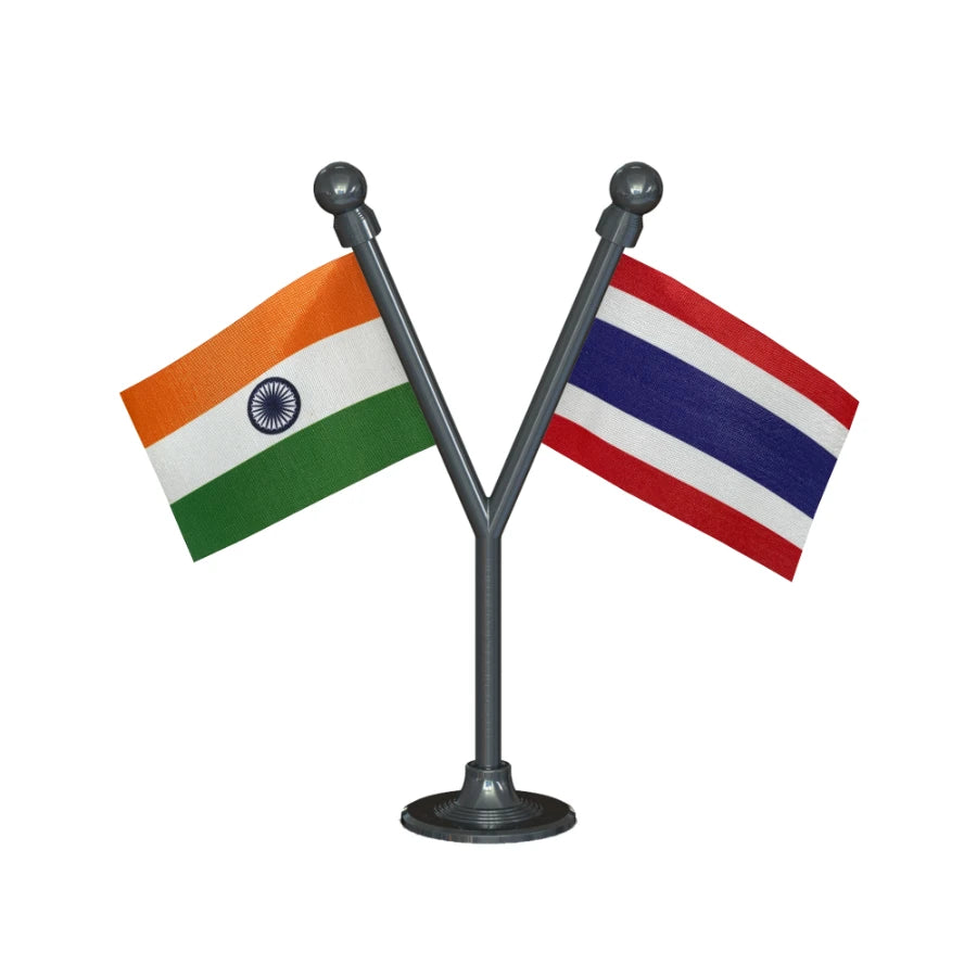 India & Thailand Dual Car Dashboard Flag of 2in x 3in With A Plastic Base