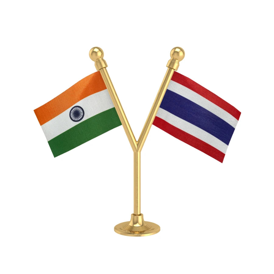 India & Thailand Dual Car Dashboard Flag of 2in x 3in With A Plastic Base