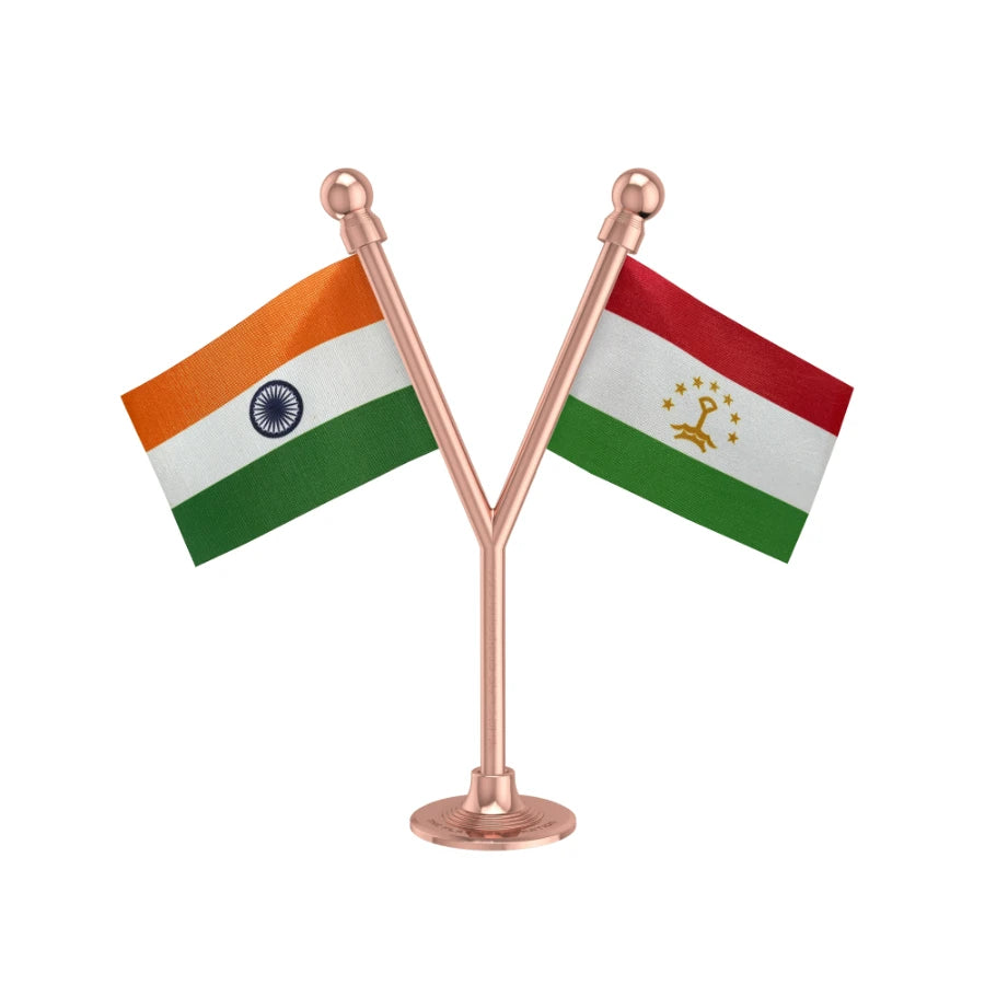 India & Tajikistan Dual Car Dashboard Flag of 2in x 3in With A Plastic Base