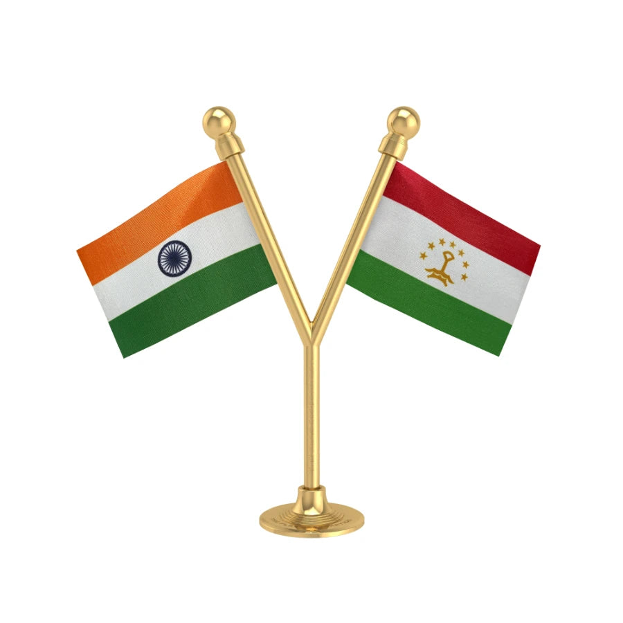 India & Tajikistan Dual Car Dashboard Flag of 2in x 3in With A Plastic Base